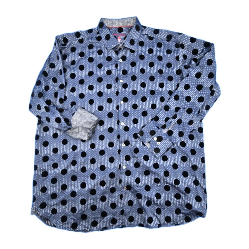 Luchiano Visconti Black Shirt 2XLB Blue Striped Black Velvet Polka Dot Turkey LS